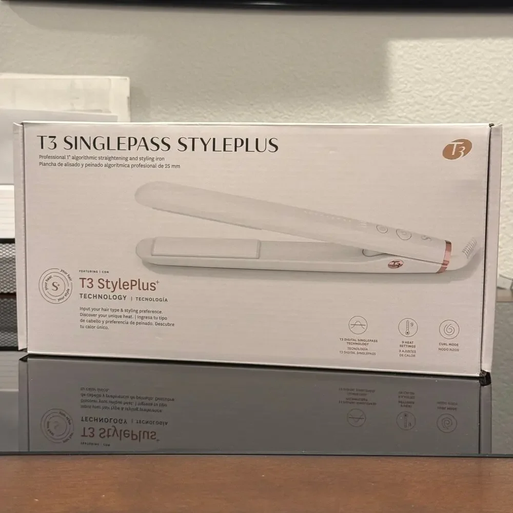 T3 SinglePass StylePlus Professional Flat Iron Hair Straightener White Rose Gold